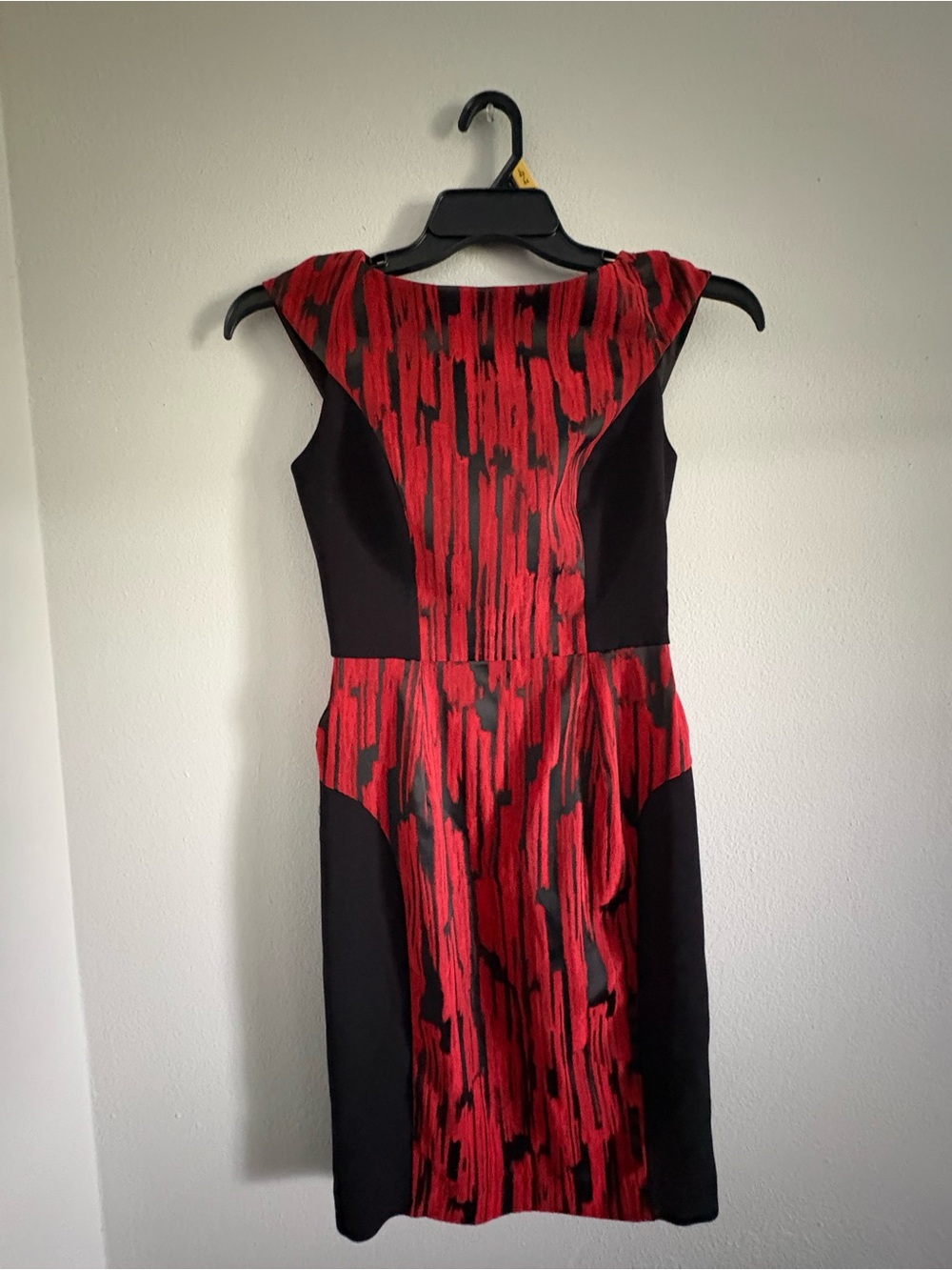 Black Halo Red and Black Cap-Sleeve Sheath Dress